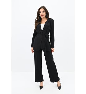 Kadın Kuşaklı Ceket Pantolon Takım 9004-24 (Siyah)