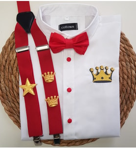 cool partyshop KIRMIZI GOLD erkek çocuk askı papyon gömlek