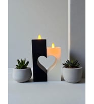 Kalp Tasarımlı Tealight Mumluk-Dekoratif Kalp Figürlü Mumluk-Dekoratif Hediye Seçeneği (Anakonda Siyah-Beyaz)