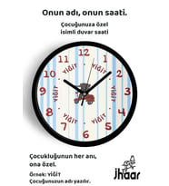 İsme Özel Fil Çocuk Odası Duvar Saati Orta Boy 30 cm Siyah Camlı Sessiz