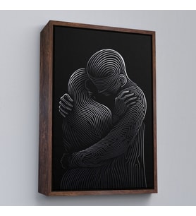 Çerçeveli Linear Hug Sarılan Çift Tablosu (Beyaz)