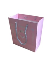 Karton İpsaplı Hediye Çantası Saray Desenli Gümüş 15X17X8 10 Adet  Pembe