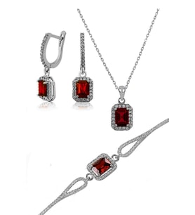 Baget Taşlı Kolye Küpe Bileklik Set