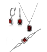 Baget Taşlı Kolye Küpe Bileklik Set