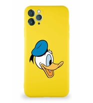 Apple iPhone 11 Pro Max Soft Premier Kapak Donald Duck-F Tasarımlı Silikon Kılıf - Sarı (Şeffaf)
