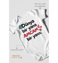 Dünya bir yana, amcam bir yana Kısa Kollu Bebek Body %100 Pamuk
