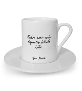İsme Özel Türk Kahvesi Fincanı Seti - Kahve Hatır İşidir (Beyaz)
