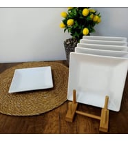 6'Lı 23x23 Cm Seramik Beyaz Kare Servis Tabağı