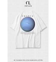 Nevermind Unisex Kadın Erkek Uranüs Baskılı Özel Tasarım Oversize T-shirt (Beyaz)