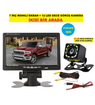 7 Inç Ekran + 12 LED (YÜKSEK IŞIK) Gece Görüş Geri Vites Kamera Ikisi Bir Arada