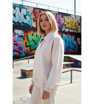 Kadın Polo Yaka Düşük Kol Örme Sweatshirt Fonksiyonel Dayanıklı Kaliteli Konforlu Estetik Şık