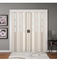 Faran Dekorasyon 275 x 230 Beyaz Renk Camlı Çift Açılım Pvc Akordiyon Katlanır Kapı FRNAKMODEL-293