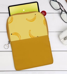 BK Gift Muz Tasarımlı Taşınabilir Koruyucu Tablet Kılıfı & Organizer Çanta - Sarı-1