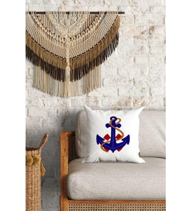 Çıpa Desenli Çift Yön Dijital Baskılı Dekoratif Kırlent Kılıfı Yastık Kılıfı 39x39cm