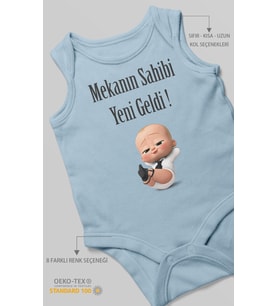 Mekanın Sahibi Yeni Geldi Baskılı Bebek Zıbını – Çıtçıtlı Body 8 Renk  %100 Pamuk Sıfır Kol