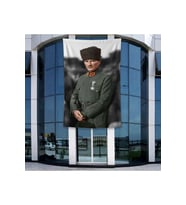 Üniformalı Kalpaklı Atatürk Portresi Poster Bayrak Raşel Kumal 4x6 metre ATA68