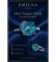 Sertifikalı Mavi Topaz Hürrem Model Yuvarlak Faset Kesim 5 Karat 925 Ayar Gümüş Ayarlanabilir Yüzük