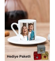 Kişiye Özel Resimli 2 Fotoğraflı Baskılı 1 Adet Türk Kahvesi Fincanı Seti