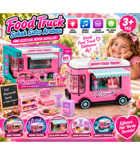 Pilli Işıklı Sokak Satış Arabası Oyuncak Food Truck Seti Müzikli Aksesuarlarıyla Eğlenceli Oyun Seti