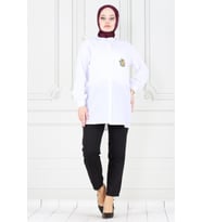 Cebi Arı Detaylı Keten Tunik-Beyaz