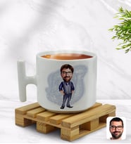 BK Gift Kişiye Özel Baba Karikatürlü T Kulplu Beyaz Middle Kupa Bardak-2