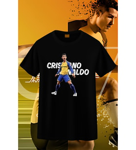 CR7 Ronaldo Karikatür Baskılı Unisex T-shirt/Tişört - TÜM YAŞ GRUPLARI (Siyah)