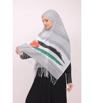 Filistin Şal Kefiye Puşi Püskülsüz Gri Rengi Çizgili Filistin Şal S100010