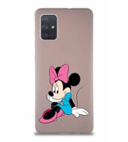 Samsung Galaxy A71 Soft Premier Kapak Minnie Mouse-E Tasarımlı Silikon Kılıf - Pudra (Şeffaf)