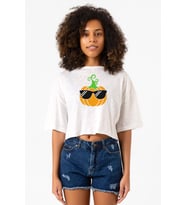 Cool Pumpkin Beyaz Kırçıllı Kadın Crop Tshirt