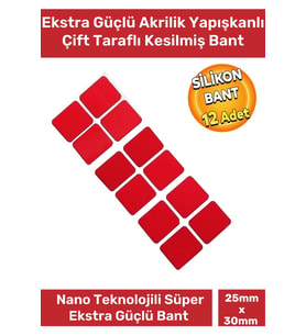 Özel Üretim Ekstra Güçlü PE Köpük Esaslı Çift Taraflı Hazır Kesilmiş 25x30mm Asma Bant 12 Adet