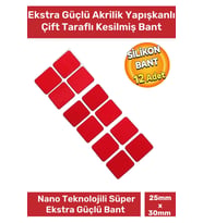 Özel Üretim Ekstra Güçlü PE Köpük Esaslı Çift Taraflı Hazır Kesilmiş 25x30mm Asma Bant 12 Adet