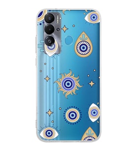 PrintiFy Teco Pova Neo ile Uyumlu 1mm Slim Fit Nazar Boncuğu 5 Baskılı Şeffaf  Kılıf
