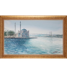 Çerçeveli Paspartulu Manzara Tablo bm1235 (Gold)