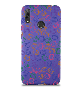Huawei Y7 2019 Uyumlu Lansman Kılıf Hello Kitty Tasarımlı İçi Kadife Kapak-Mor (Şeffaf)