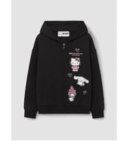 LCW Kids Siyah Hello Kitty Baskılı Kız Çocuk Fermuarlı Sweatshirt