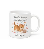 İsme Özel Kedi Oyuncağı Temalı Baskılı Kupa Bardak Kişiye Özel Hediye