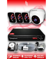BAYICAM 4 Kameralı Kare 1 İç Kamera Set 320 GB HDD Full HD Gece Görüşlü Güvenlik Kamerası Sistemi