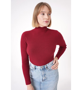 Chuba Kadın Yumuşak Dokulu Fitilli Regular Fit Balıkçı Yaka Triko Kazak Kırmızı 25W3011