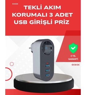 2500w Güç Destekli Akım Korumalı Priz – 3 Usb Çıkışlı
