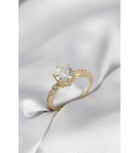 Zirkon Taşlı Tek Taş Model Gold Renk Kadın Yüzük - TJ-BYK4022