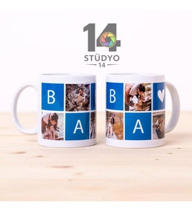 Stüdyo 14 Baba Yazlı 5 Fotoğralı Kişiye Özel Kupa -Mug Babalaer Günü Hediyesi