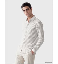 LCW BUSINESS Kahverengi Slim Fit Çizgili Erkek Gömlek
