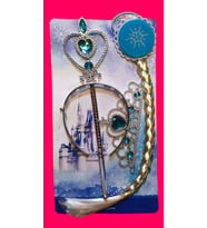 MONİCATİME  Karlar Ülkesi Frozen Elsa Anna Sihirli Asa Saç Ve Taç Seti (MAVİ) (Pembe)
