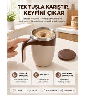 Manyetik Karıştırıcı Kupa USB Şarjlı Otomatik Karıştırma Çift Katmanlı