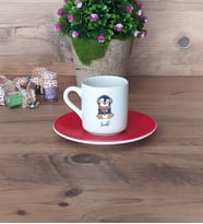 Tatlı Penguen Türk Kahvesi Fincanı Kırmızı