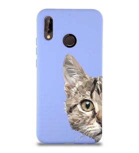 Huawei P 20 Lite Uyumlu Lansman Kılıf Catface Tasarımlı İçi Kadife Kapak-Lila (Şeffaf)