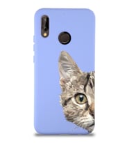 Huawei P 20 Lite Uyumlu Lansman Kılıf Catface Tasarımlı İçi Kadife Kapak-Lila (Şeffaf)