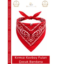 #Fular Kırmızı Paisley Desenli Western Kostüm Aksesuarı Kaliteli Kovboy Fuları Çocuk Bandana