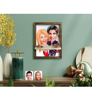 BK Gift Kişiye Özel Sevgililer Karikatürlü Doğal Masif Ahşap Çerçeveli Tablo Duvar Rafı-2