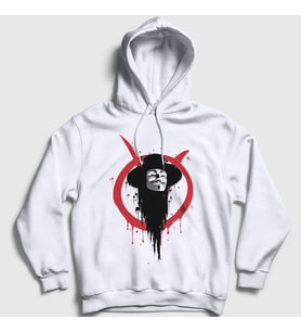 Presmono Unisex Beyaz Logo V2 Film V For Vendetta Kapüşonlu Sweatshirt 255777tt